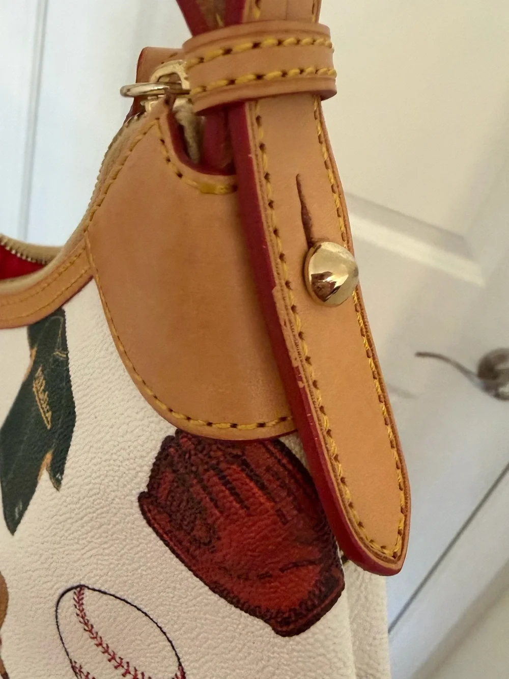 Dooney & Bourke White Oakland Athletics Print Hobo Bag Tan & Burgundy Trim Purse